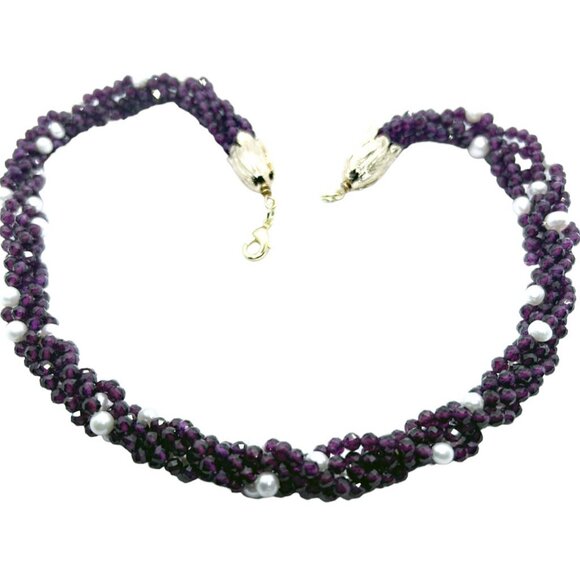 Five Strands Natural Garnet And Gold Plated Necklace - Picture 5 of 5